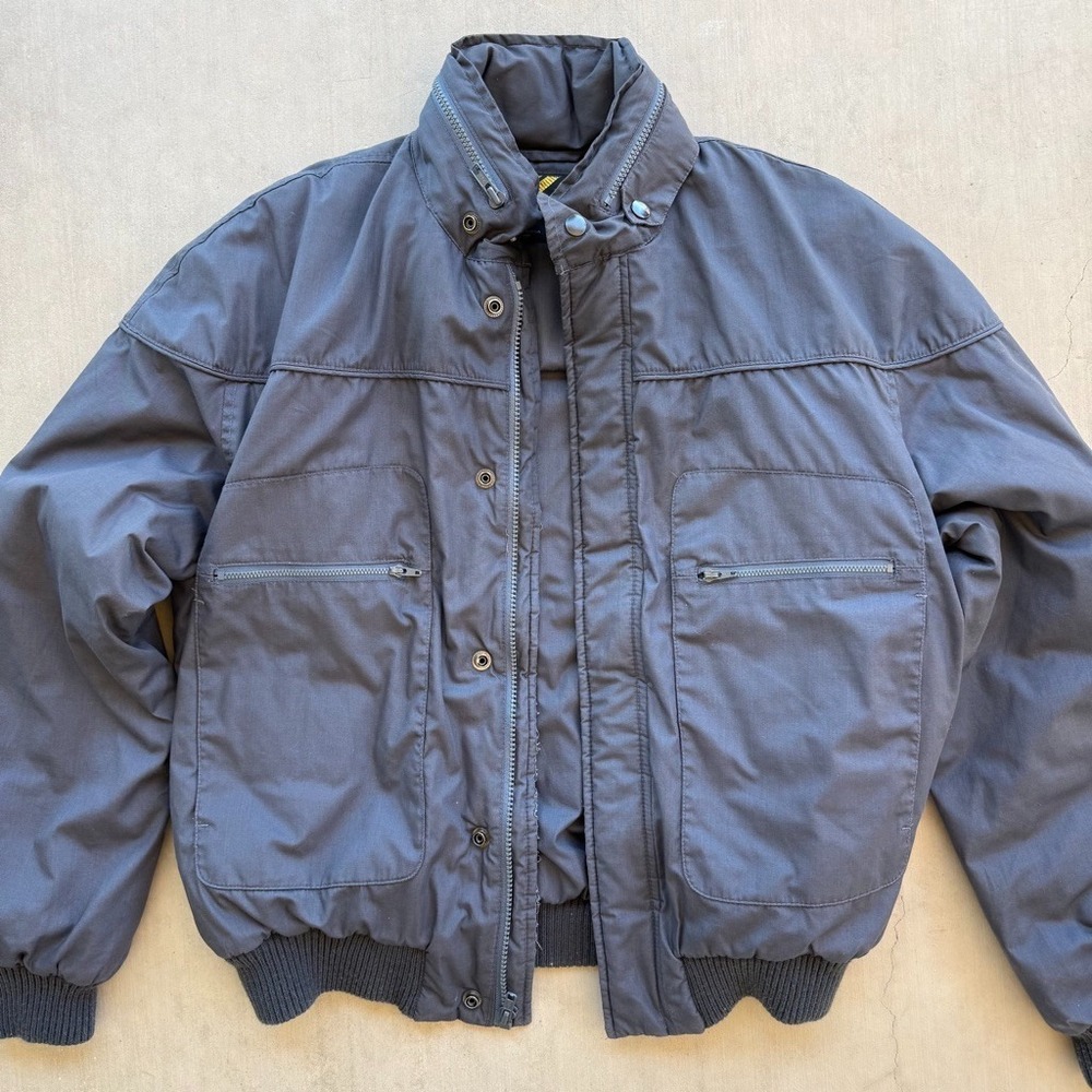 Vintage Sears Outerwear Bomber Jacket Mens M Gray Puffer Coat 80s Utility Zip - Picture 2 of 7